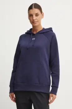 Under Armour bluza femei, culoarea albastru marin, cu gluga, neted imagine
