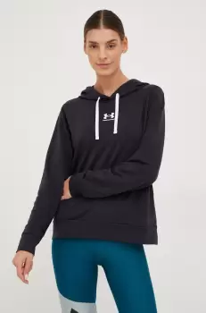 Under Armour bluza femei, culoarea negru, cu gluga, cu imprimeu imagine