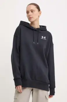 Under Armour bluza femei, culoarea negru, cu gluga, neted imagine