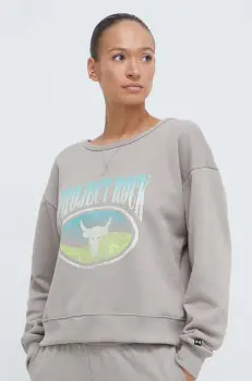 Under Armour bluza Project Rock femei, culoarea bej, cu imprimeu imagine