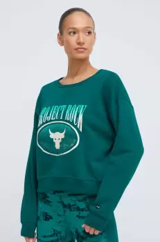 Under Armour bluza Project Rock femei, culoarea turcoaz, cu imprimeu imagine