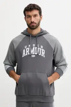 Under Armour bluza Rival culoarea gri, cu gluga, cu imprimeu, 6003958 imagine
