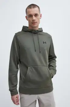 Under Armour bluza trening culoarea verde, cu gluga, neted imagine
