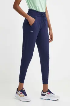 Under Armour pantaloni de antrenament femei, culoarea albastru marin, neted imagine