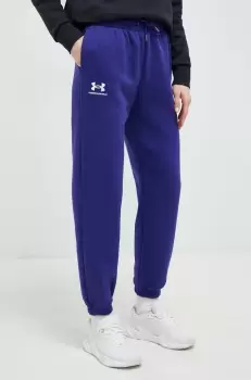 Under Armour pantaloni de trening femei, culoarea albastru marin, neted imagine