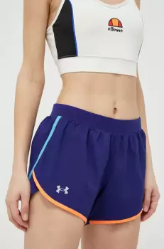 Under Armour pantaloni scurti de alergare Fly-By 2.0 culoarea albastru marin, neted, medium waist imagine
