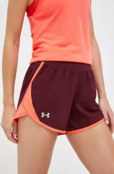 Under Armour pantaloni scurti de alergare Fly-By 2.0 culoarea bordo, neted, medium waist imagine