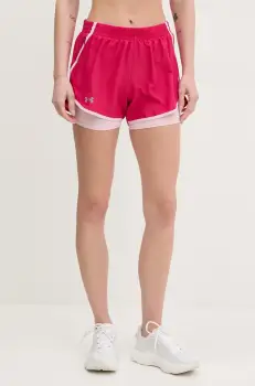 Under Armour pantaloni scurti de alergare Fly By culoarea bordo, neted, high waist imagine
