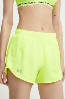Under Armour pantaloni scurti de alergare Fly By culoarea galben, neted, high waist imagine