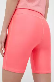 Under Armour pantaloni scurti de antrenament femei, culoarea roz, neted, high waist imagine