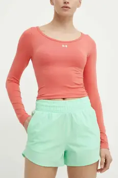 Under Armour pantaloni scurti de antrenament Flex culoarea verde, neted, high waist imagine