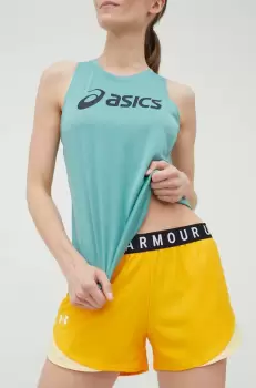 Under Armour pantaloni scurti de antrenament Play Up 3.0 femei, culoarea portocaliu, cu imprimeu, medium waist imagine