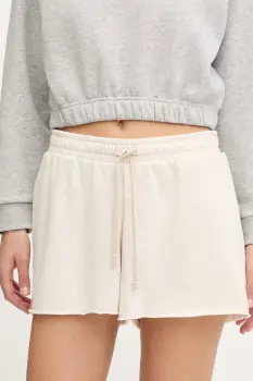 Under Armour pantaloni scurti Rival Terry culoarea bej, melanj, high waist, 1389657 imagine