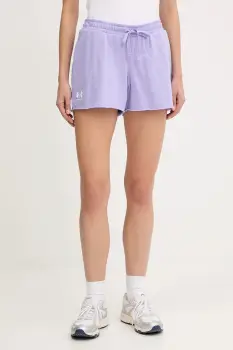 Under Armour pantaloni scurti Rival Terry culoarea violet, melanj, high waist, 1389657 imagine