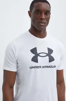 Under Armour tricou barbati, culoarea alb, cu imprimeu imagine