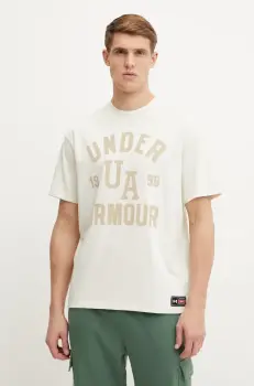 Under Armour tricou barbati, culoarea bej, cu imprimeu, 1390179 imagine