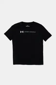 Under Armour tricou copii LOGO WORDMARK SS culoarea negru, cu imprimeu, 1389963 imagine