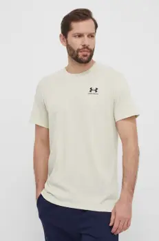 Under Armour tricou de antrenament Logo Embroidered culoarea bej, neted imagine