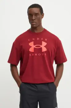 Under Armour tricou HW Branded barbati, culoarea bordo, cu imprimeu, 1389146 imagine