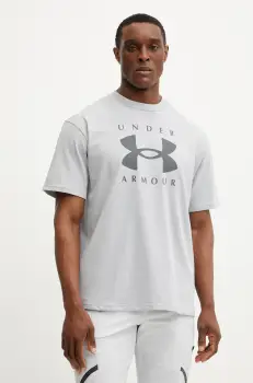 Under Armour tricou HW Branded barbati, culoarea gri, cu imprimeu, 1389146 imagine