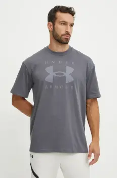 Under Armour tricou HW Branded barbati, culoarea gri, cu imprimeu, 1389146 imagine