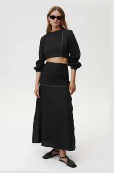 Undress Code bluza din in Selene Shirt culoarea negru, uni, 890 imagine