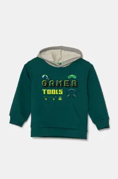 United Colors of Benetton bluza bebe culoarea verde, cu gluga, cu imprimeu, 3PANG2010 imagine