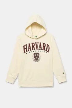 United Colors of Benetton bluza copii culoarea bej, cu gluga, cu imprimeu, 32N4C204U imagine