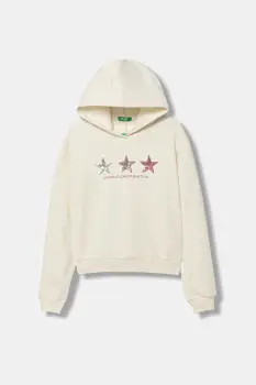 United Colors of Benetton bluza copii culoarea bej, cu gluga, cu imprimeu, 39M2C205E imagine