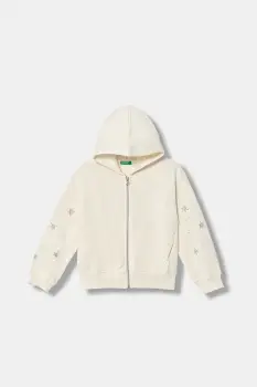 United Colors of Benetton bluza copii culoarea bej, cu gluga, cu imprimeu, 3J73C505R imagine