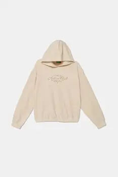 United Colors of Benetton bluza copii culoarea bej, cu gluga, cu imprimeu, 3UODC204X imagine