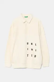 United Colors of Benetton bluza copii culoarea bej, cu imprimeu, 3WNCC301O imagine