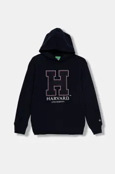 United Colors of Benetton bluza copii culoarea bleumarin, cu gluga, cu imprimeu, 32N4C204U imagine