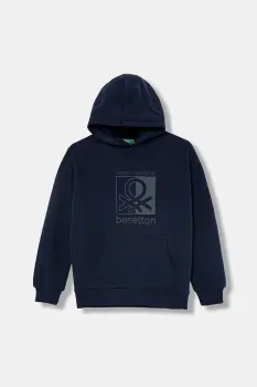 United Colors of Benetton bluza copii culoarea bleumarin, cu gluga, cu imprimeu, 3EB5C205B imagine
