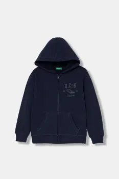 United Colors of Benetton bluza copii culoarea bleumarin, cu gluga, cu imprimeu, 3EB5C505L imagine