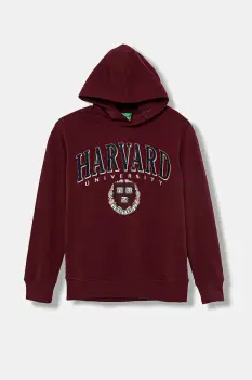 United Colors of Benetton bluza copii culoarea bordo, cu gluga, cu imprimeu, 32N4C204U imagine