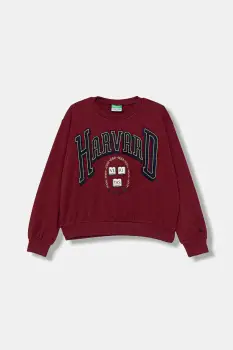 United Colors of Benetton bluza copii culoarea bordo, cu imprimeu, 32N4C10PQ imagine