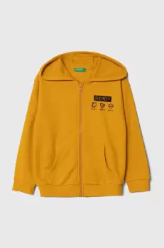 United Colors of Benetton bluza copii culoarea galben, cu gluga, cu imprimeu imagine