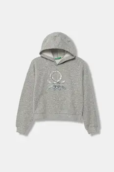 United Colors of Benetton bluza copii culoarea gri, cu gluga, cu imprimeu, 39M2C205E imagine