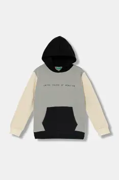 United Colors of Benetton bluza copii culoarea gri, cu gluga, cu imprimeu, 3EB5C205B imagine