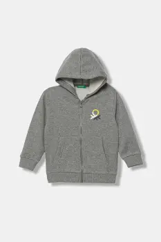 United Colors of Benetton bluza copii culoarea gri, cu gluga, cu imprimeu, 3EB5G5043 imagine