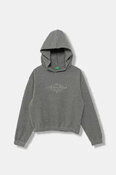 United Colors of Benetton bluza copii culoarea gri, cu gluga, cu imprimeu, 3UODC204X imagine