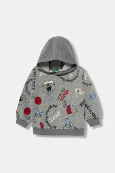 United Colors of Benetton bluza copii culoarea gri, cu gluga, cu imprimeu, 3X7YG2017 imagine