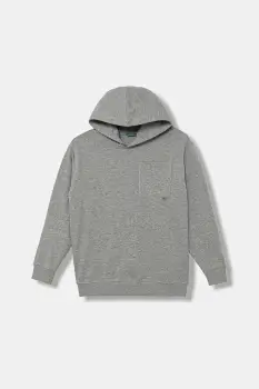 United Colors of Benetton bluza copii culoarea gri, cu gluga, melanj, 3NBMC205A imagine