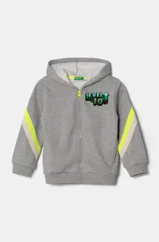 United Colors of Benetton bluza copii culoarea gri, cu gluga, modelator, 3J73G503H imagine