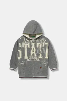 United Colors of Benetton bluza copii culoarea gri, cu gluga, uni, 32N4C505B imagine