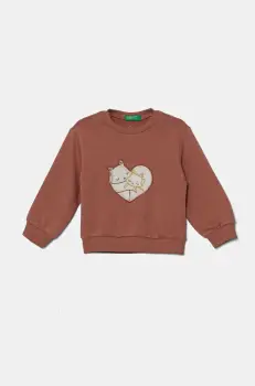 United Colors of Benetton bluza copii culoarea maro, cu imprimeu, 39M2G10GD imagine