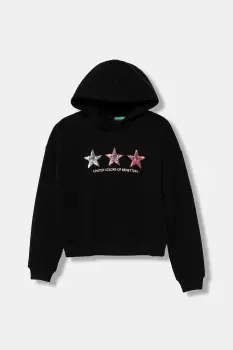 United Colors of Benetton bluza copii culoarea negru, cu gluga, cu imprimeu, 39M2C205E imagine