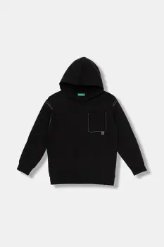 United Colors of Benetton bluza copii culoarea negru, cu gluga, melanj, 3NBMC205A imagine