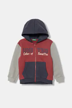 United Colors of Benetton bluza copii culoarea rosu, cu gluga, cu imprimeu, 3EB5G5043 imagine
